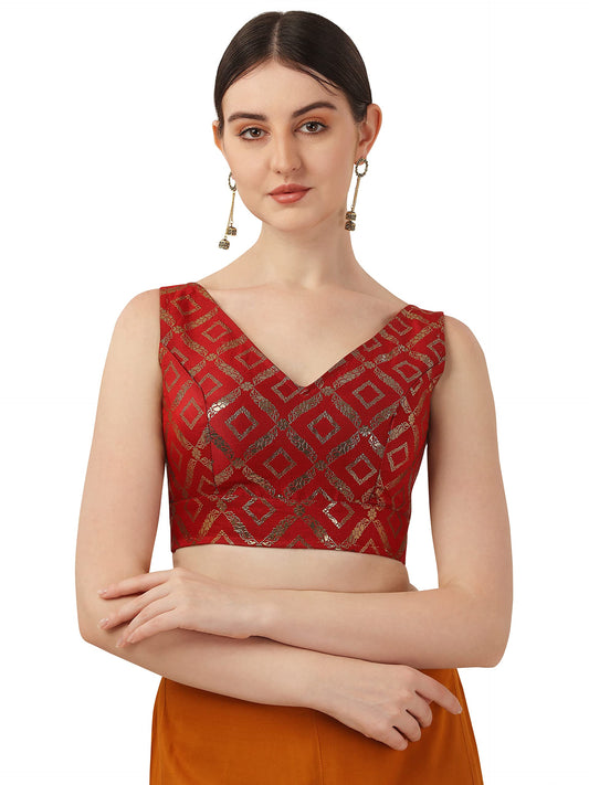 OOMPH! Womens Indian Ethnic Wear Designer Zari Work V Neck Sleeveless Blouse for Saree or Lehnga and BlousePalazzos or Skirts f