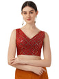 OOMPH! Womens Indian Ethnic Wear Designer Zari Work V Neck Sleeveless Blouse for Saree or Lehnga and BlousePalazzos or Skirts f