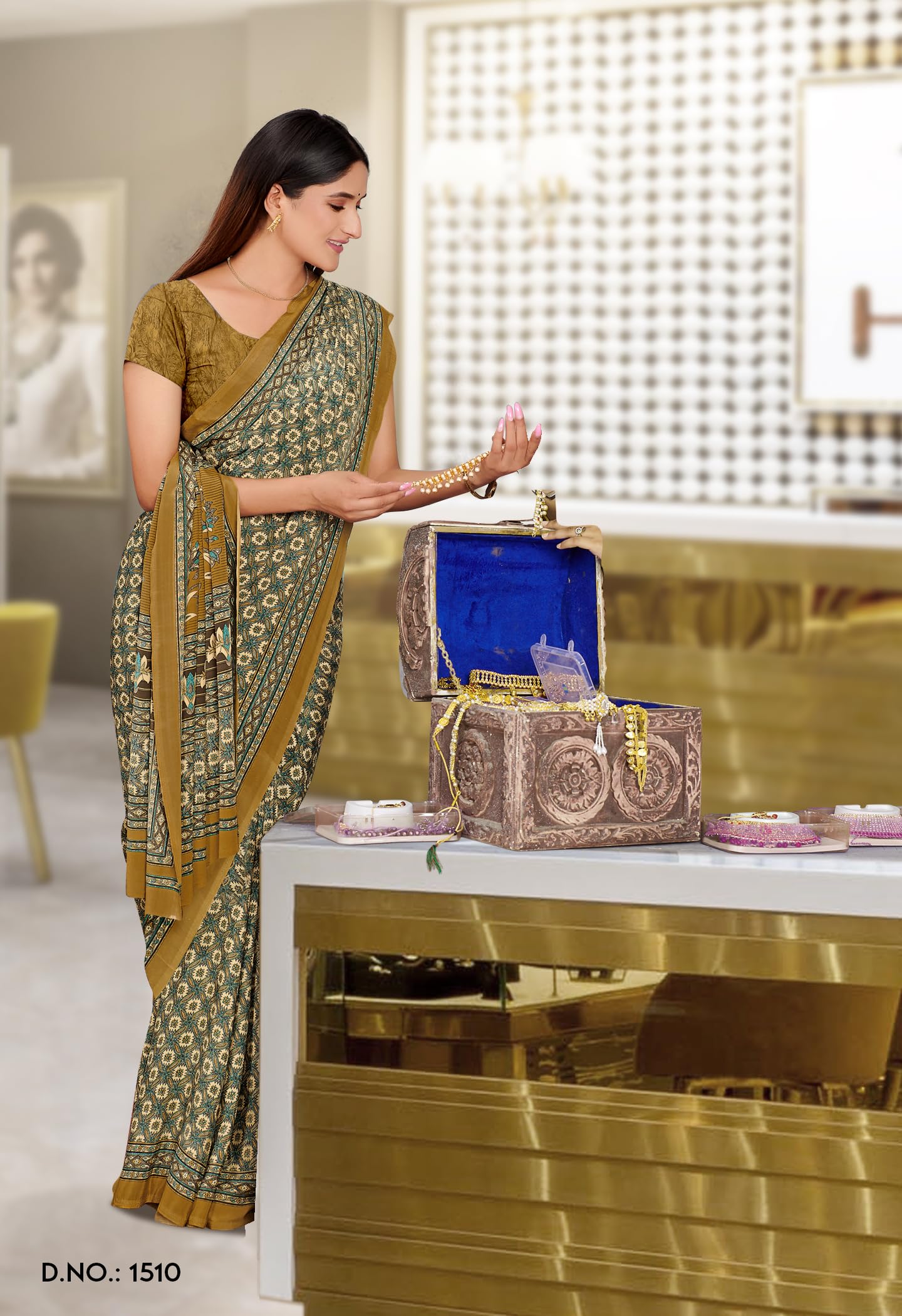 Vimla WomenS Crepe Silk Printed Uniform Unstitched Salwar Suit And Saree With Unstitched Blouse Piece | Crepe Silk Sarees For W
