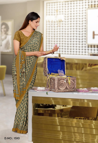 Vimla WomenS Crepe Silk Printed Uniform Unstitched Salwar Suit And Saree With Unstitched Blouse Piece | Crepe Silk Sarees For W