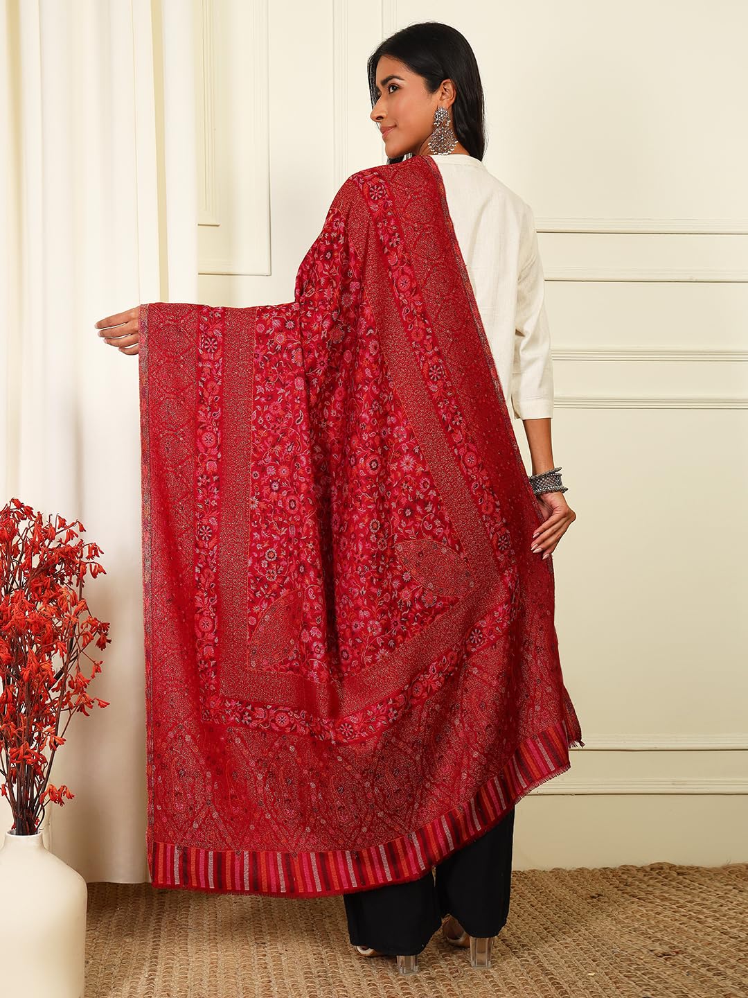 Pashmoda Women Rangrez Kaani Wool Blend Kashmiri Shawl, Stole, Scarf, Luxury Pashmina Evening Wrap (Size: 101 X 203 CM)