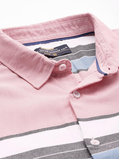 The Indian Garage Co Men Pink Striped Slim Fit Cotton Casual Shirt