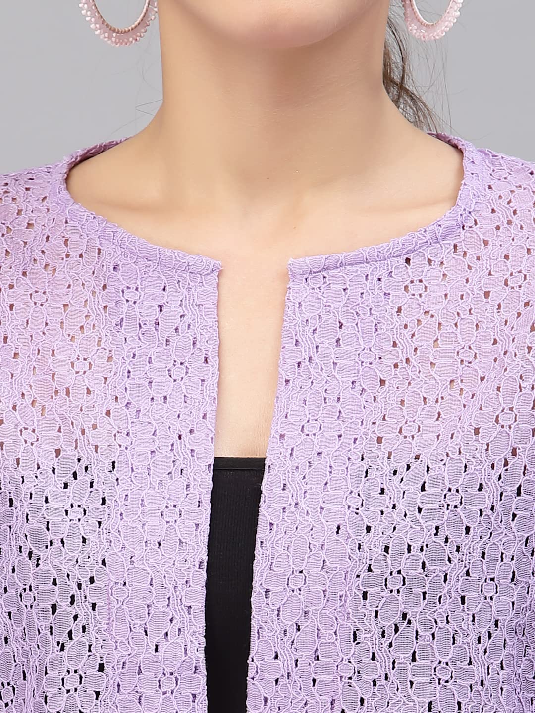 Style Quotient Women Lilac Self Design Floral lace Regular Open Front Shrug