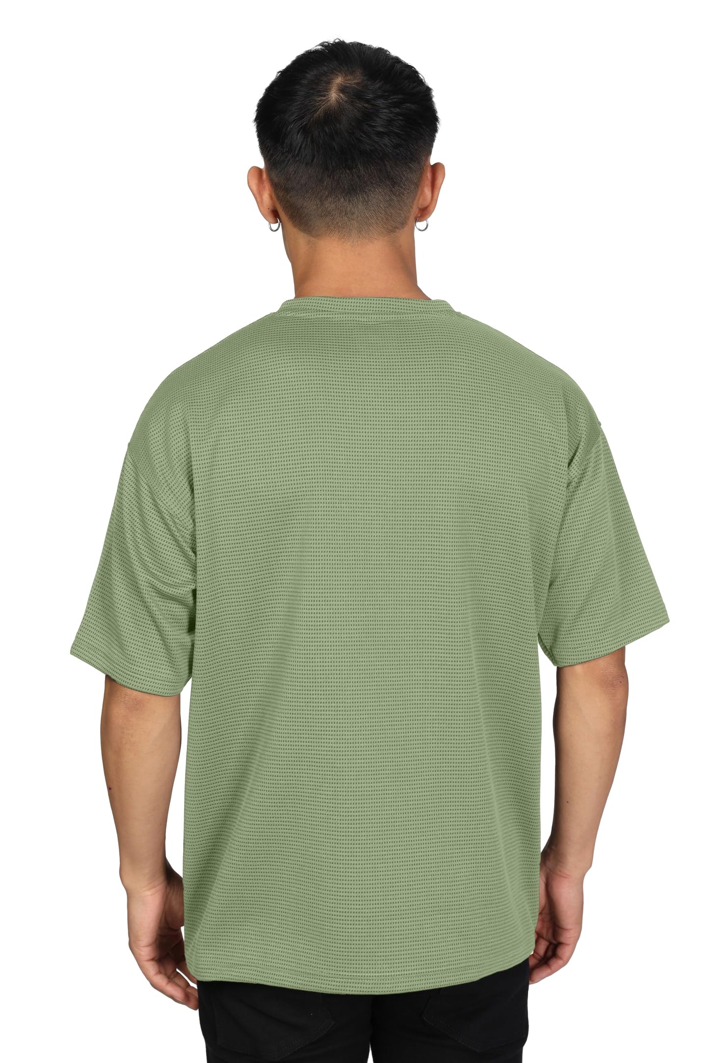 SHODOX Mens Solid Dotted Unique Design Oversized Tshirt for Men - Round Neck Loose Fit Drop Shoulder Mens T-Shirt Green