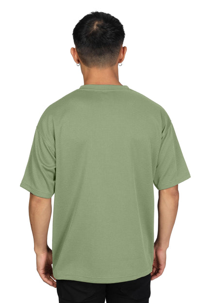 SHODOX Mens Solid Dotted Unique Design Oversized Tshirt for Men - Round Neck Loose Fit Drop Shoulder Mens T-Shirt Green