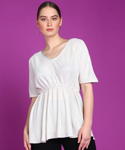 POPWINGS Wrinkle Shimmer Peplum Tops for Women | Peplum Tops for Women Half Sleeves V-Neck Top for Women | Stylish Tops for Wome