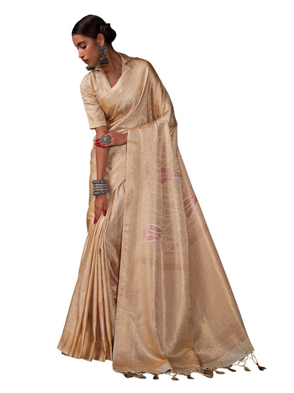 Vardha WomenS Kanchipuram Art Silk Saree With Unstitched Blouse Piece - Gold Copper Silver Zari Woven Work Sarees For Wedding (