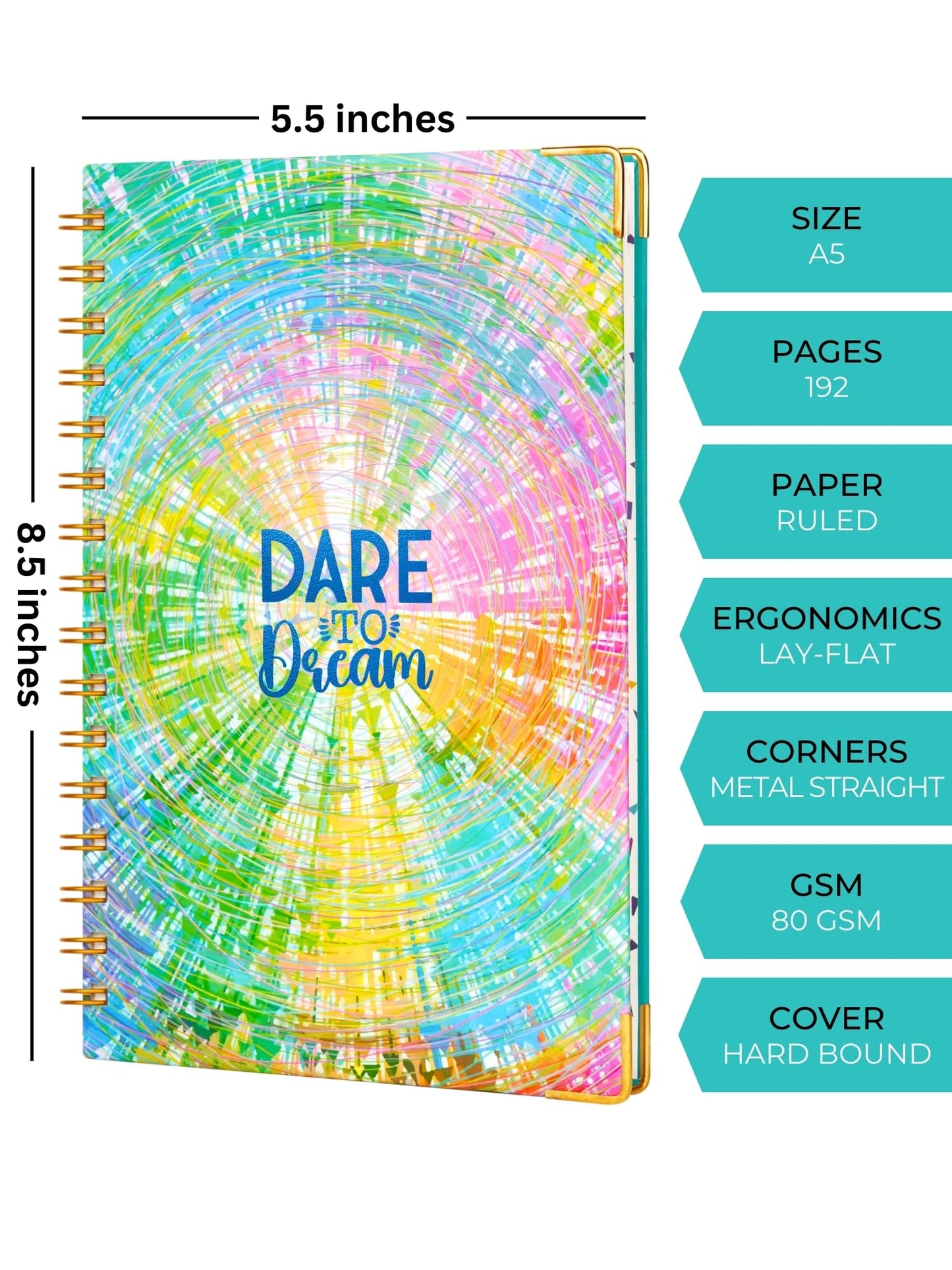 Doodle Undated Daily Planner | A5 Hard Cover | Wiro Bound | 192 Ruled Pages | 80 GSM | Lay Flat Design | Metal Corners | Plan yo