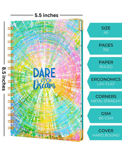 Doodle Undated Daily Planner | A5 Hard Cover | Wiro Bound | 192 Ruled Pages | 80 GSM | Lay Flat Design | Metal Corners | Plan yo