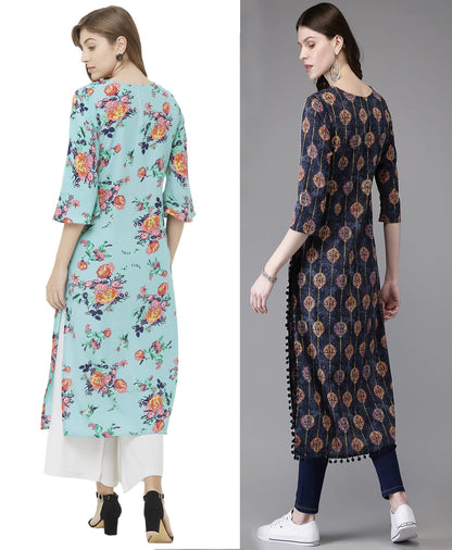 ANNI DESIGNER Women's Crepe Straight Printed Kurta Pack of 2 (PAGA Combo_016)
