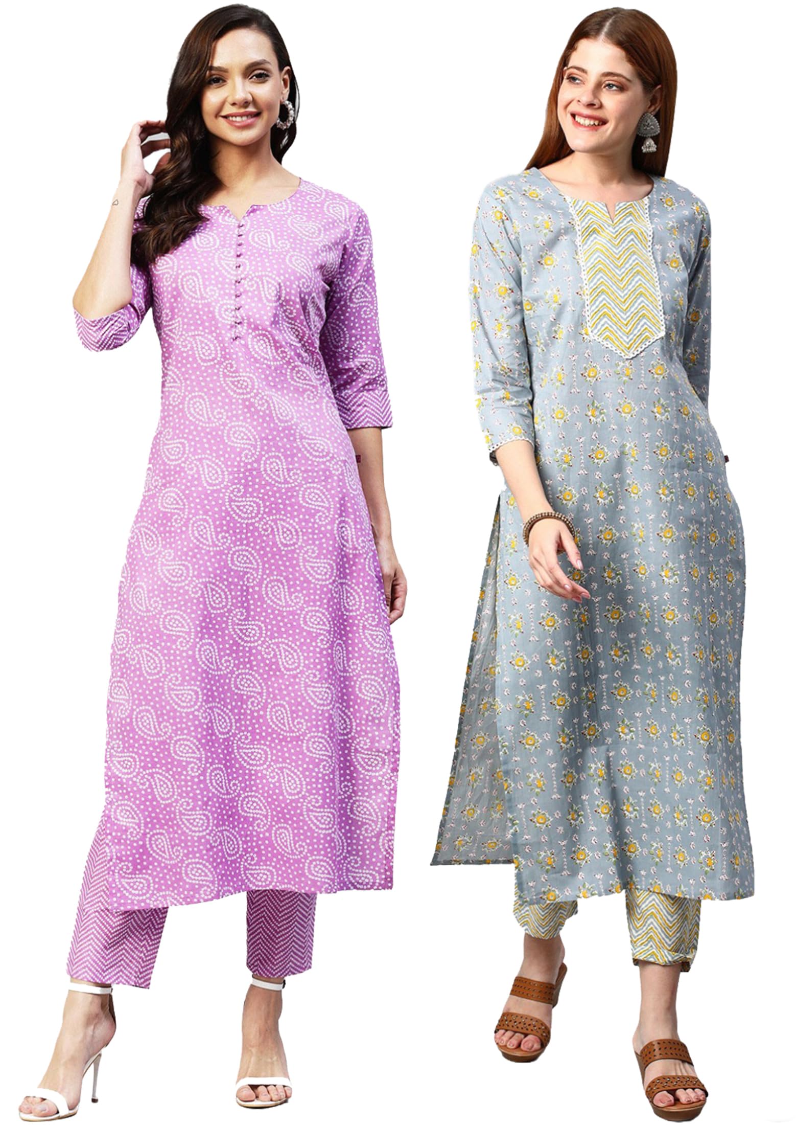 ANNI DESIGNER Cotton Women Kurta With Pant Pack Of 2