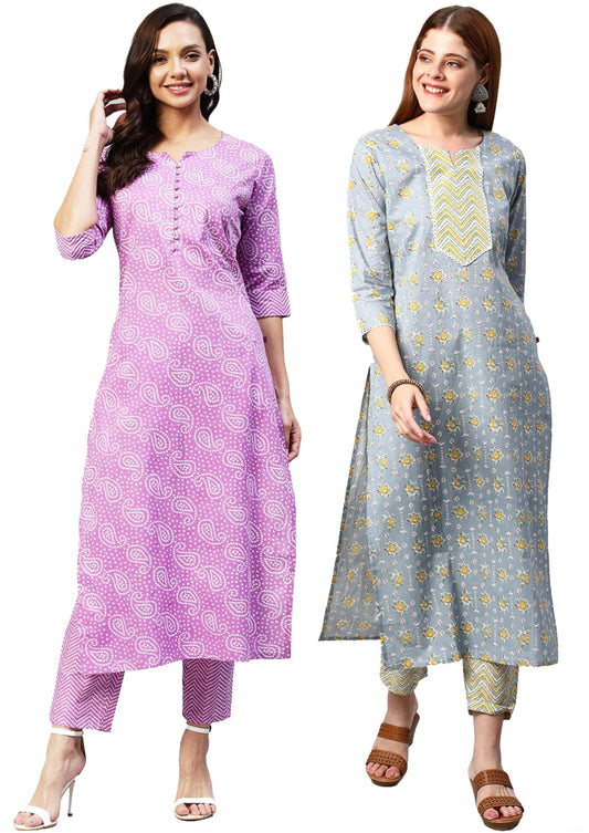 ANNI DESIGNER Cotton Women Kurta With Pant Pack Of 2