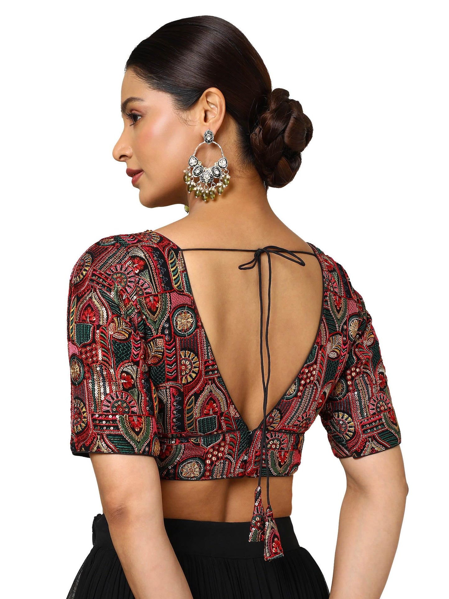 Soch Womens Black Georgette Embroidered Padded Blouse With Sequins