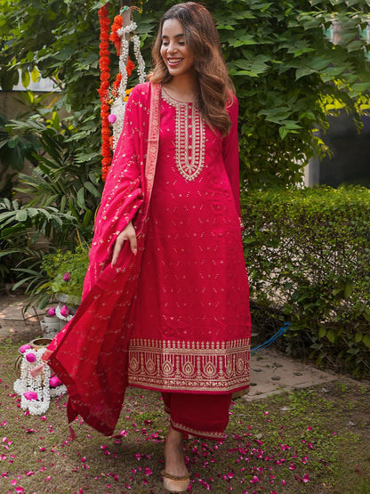 Libas Womens Silk Blend Kurta Sets (33419O_Magenta
