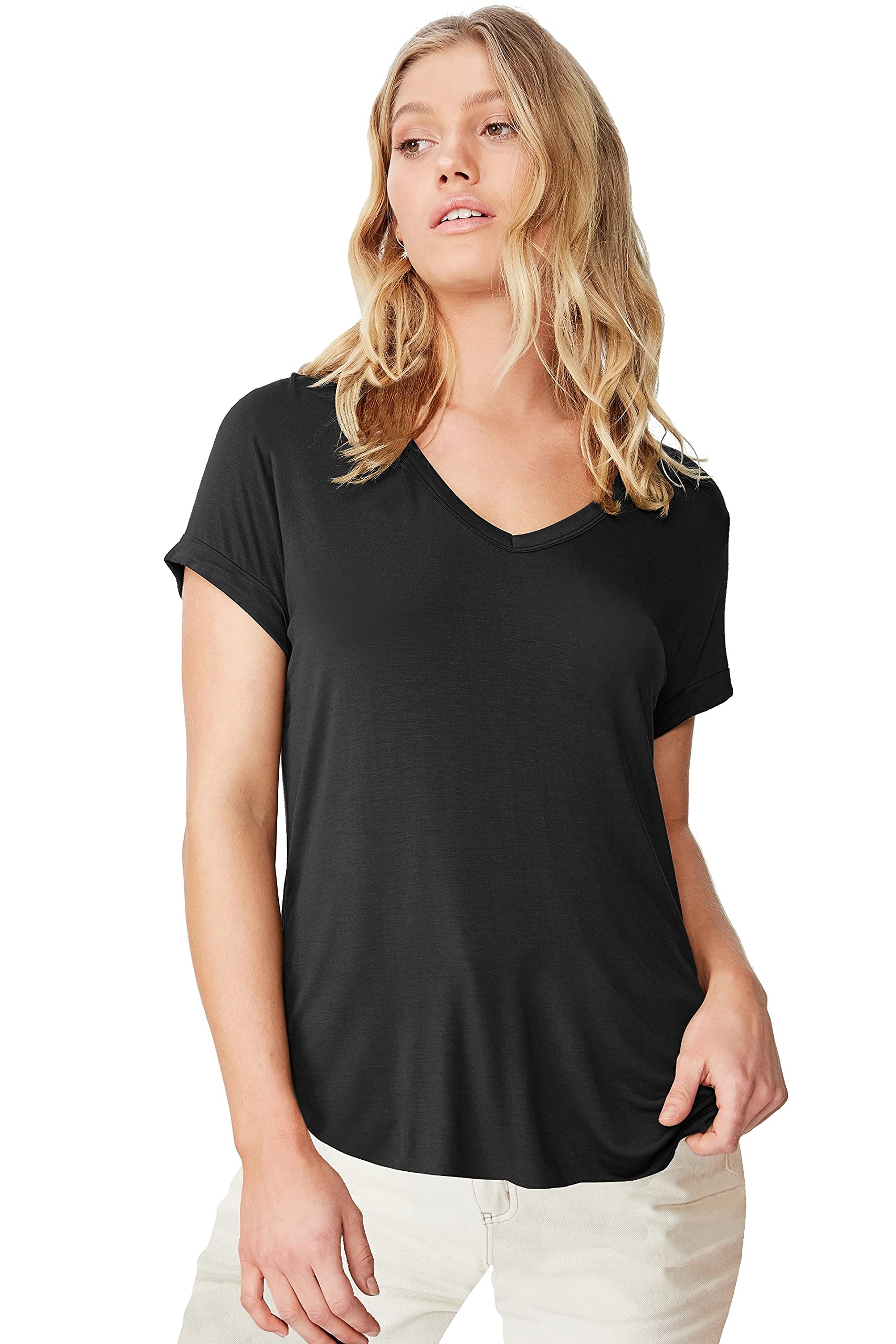 Fabricorn WomenS Solid Regular Fit T-Shirt (Gt01_Ud_Vneck_P_Black