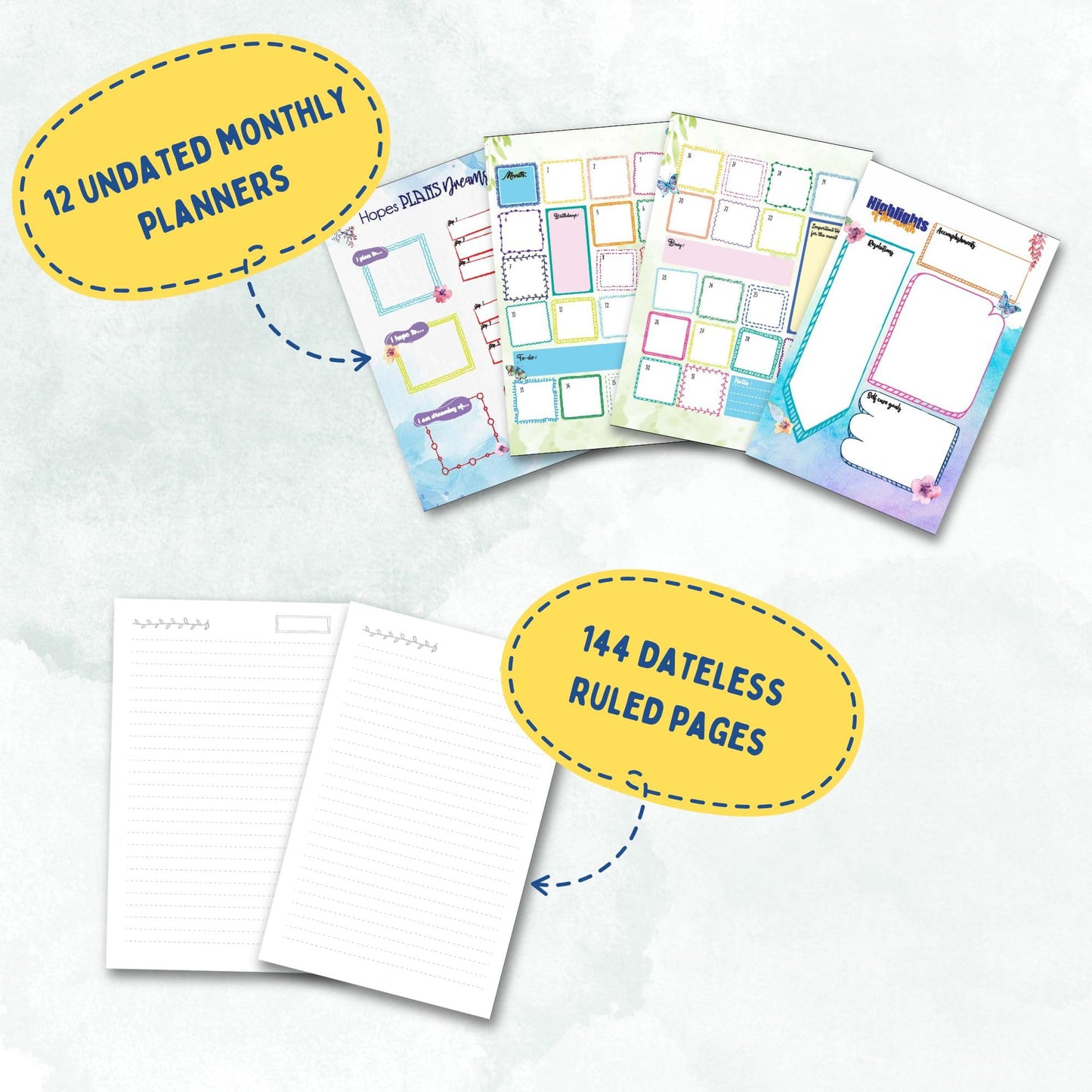 Doodle | The Happiness 2024 Wiro Bound Planner with 100+ Stickers | A5 | Hard Bound | Undated | Yearly, Monthly, Daily Planner D