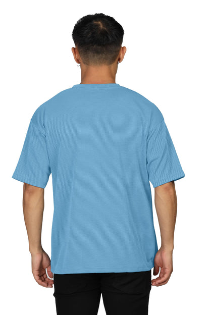 SHODOX Mens Solid Dotted Unique Design Oversized Tshirt for Men - Round Neck Loose Fit Drop Shoulder Mens T-Shirt Light Blue