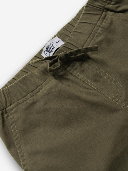 The Souled Store Solids: Olive Green Boys Drawstringed Cotton Cargo Joggers