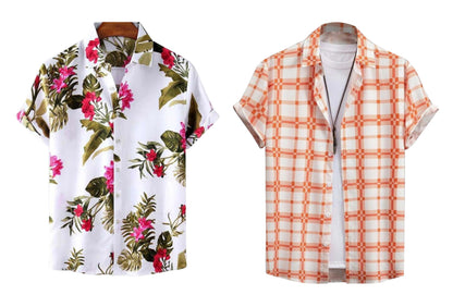 Rebelify Half Sleeve Printed Shirts For Men Regular Fit Printed Spread Collar Casual Shirt Lycra Fabric With Combo Shirt (Pack O