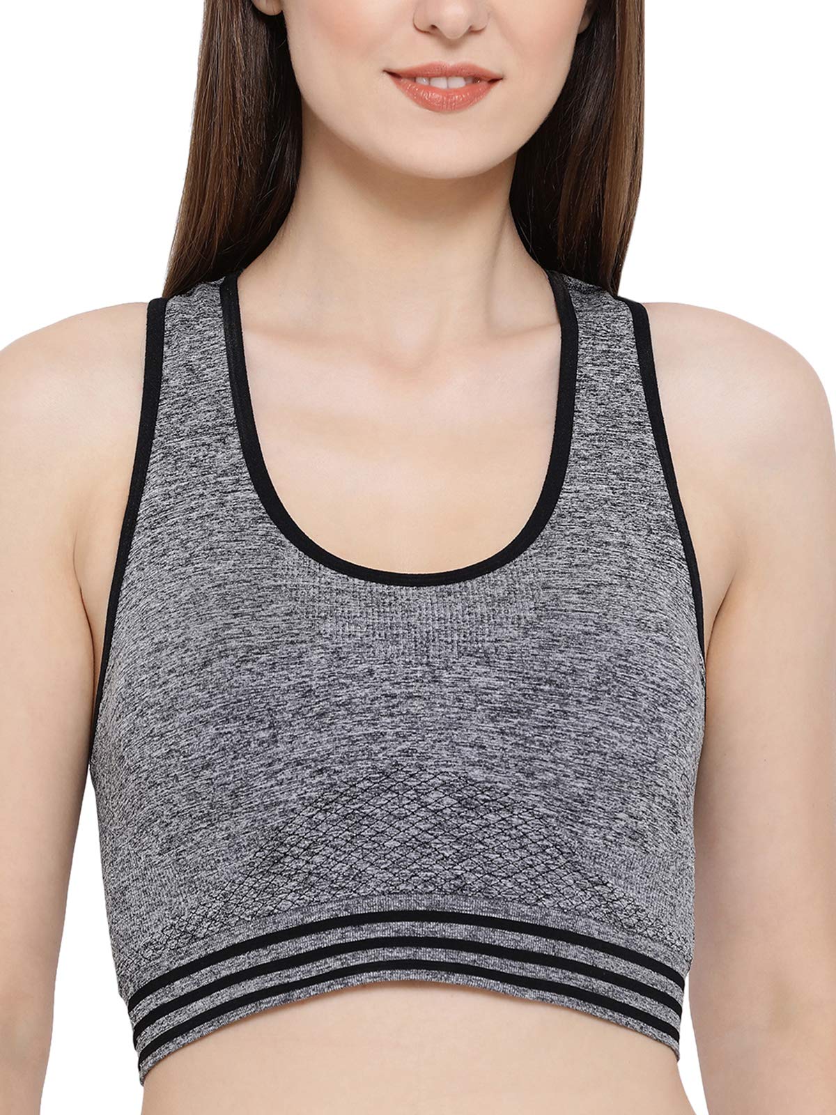 Clovia Womens Padded Seamless Sports Bra with Racerback (BR1868P05_Grey_XXL)