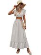 Shasmi WomenS & GirlS White Coffee V-Neck Printed Dress With Ruffled Hem And Belted Waist For Vacation, One Piece Maxi For Wom