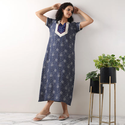 Evolove WomenS 100% Cotton Supersoft With Beautiful Embroidery Long Maxi Night Gown Nighty Dress With Pocket, Most Comfortable