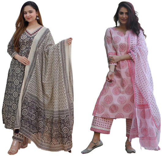 ANNI DESIGNER Cotton Blend Women Kurta Set, Pack Of 2