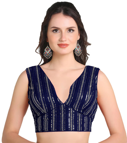 Pujia Mills WomenS Indian Ethnic Wear Sabyasachi Sequence With Dhaga Embroidered Zari Work Sweetheart Neck Blouse Sleeveless Re
