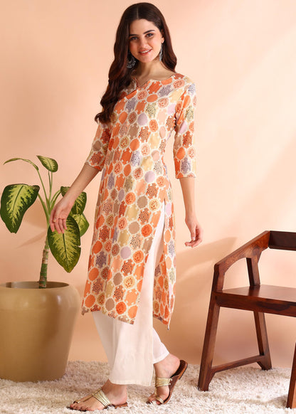 Dsk Studio Poly Rayon Foil Printed Straight Kurti