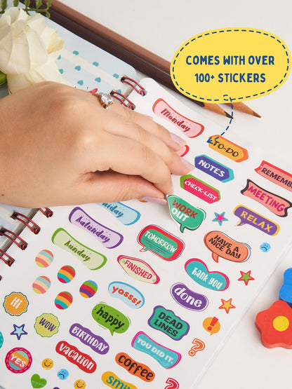Doodle | The Happiness 2024 Wiro Bound Planner with 100+ Stickers | A5 | Hard Bound | Undated | Yearly, Monthly, Daily Planner D