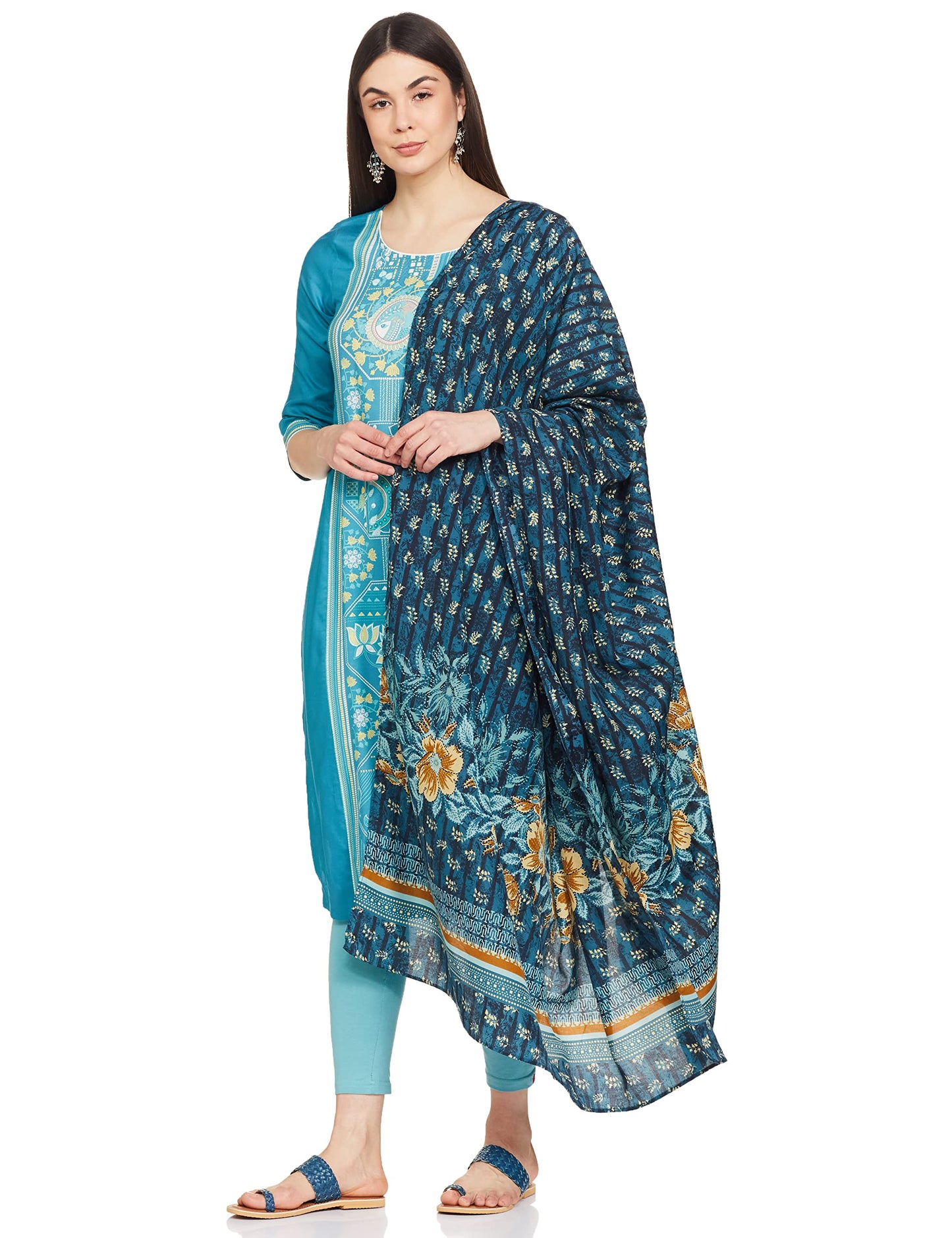Aurelia Polyester Women Blue Printed Dupatta, Free Size