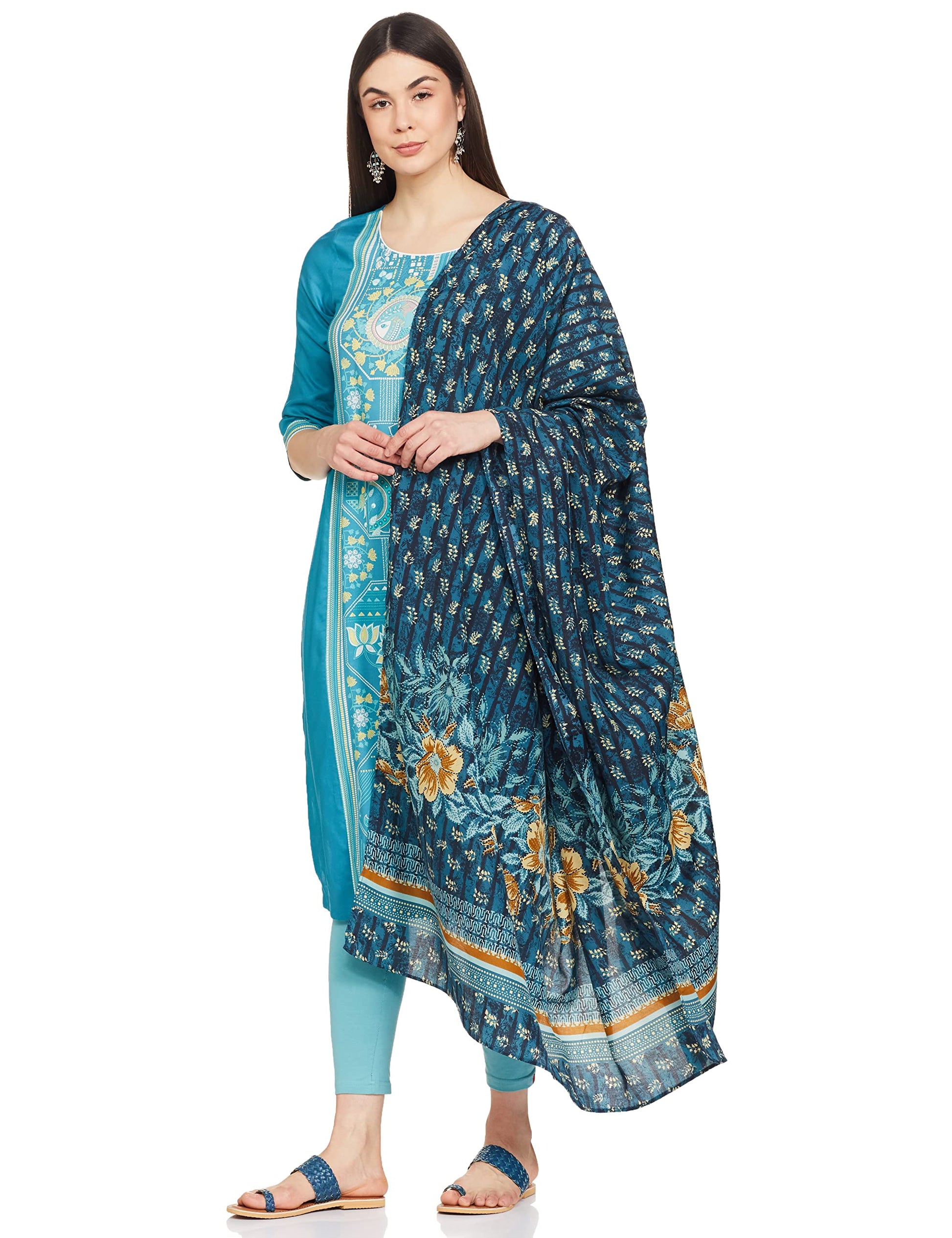 Aurelia Polyester Women Blue Printed Dupatta, Free Size