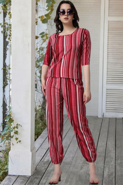 POPWINGS Casual Printed Top and Joggers Set for Women || Stylish Summer Co-Ords Set for Women || Round-Neck Top and Joggers Comb