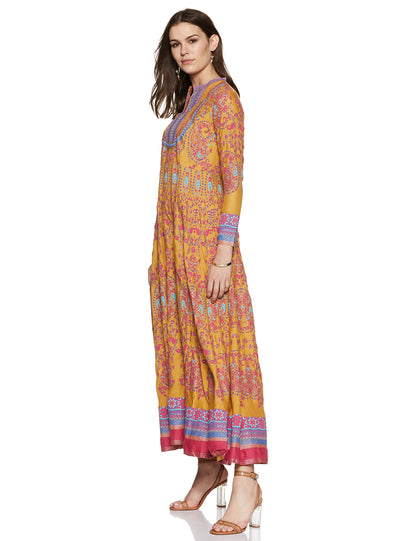 W for Woman Women's Rayon Paisley Regular Knee-Length Dress