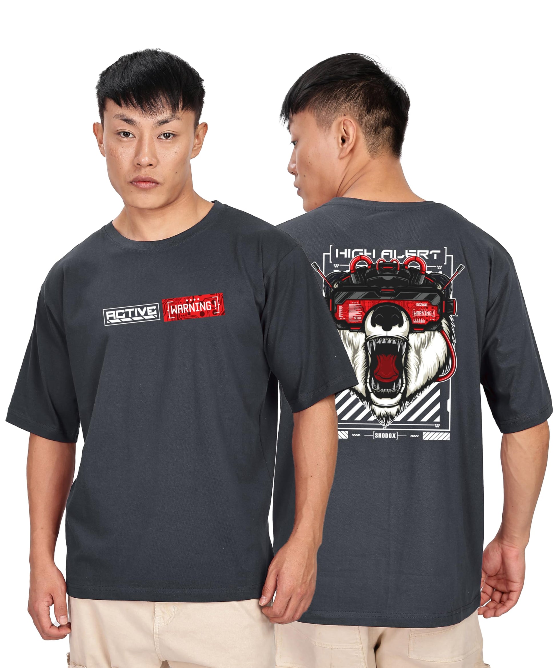 SHODOX Mens 100% Cotton Oversized Half Sleeve Tshirt for Men - Drop Shoulder Front and Back Printed Round Neck Tshirts, Relaxed