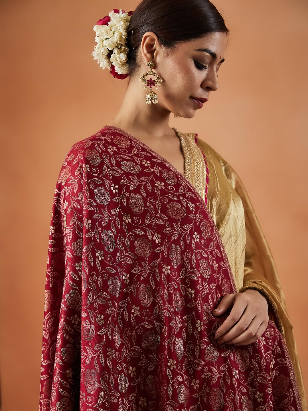 Pashmoda Women Gulnari Kaani Wool Blend Stole (Size : 71X203 CM)