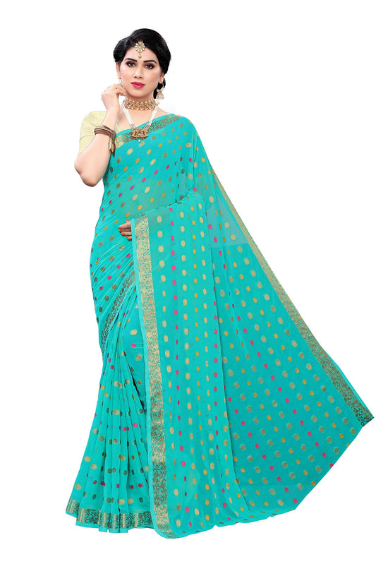 ANNI DESIGNER Womens Rama Chiffon Printed Saree With Blouse Piece (JUPITER RAMA_Free Size)