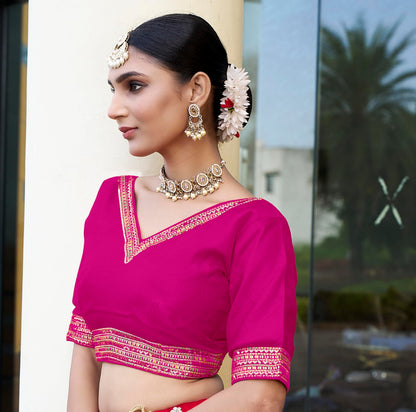 Pujia Mills WomenS Milan Silk Readymade Wine Blouse Half Sleeves Embroidery Aari Work Saree Choli