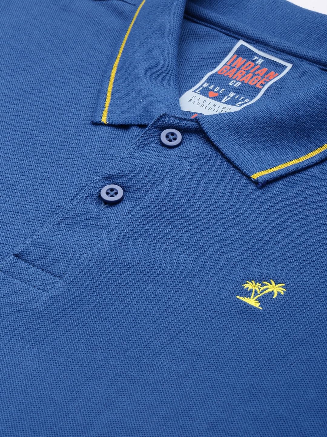 The Indian Garage Co Men Slim Fit Solid Polo Collar Tshirt Cobalt Blue
