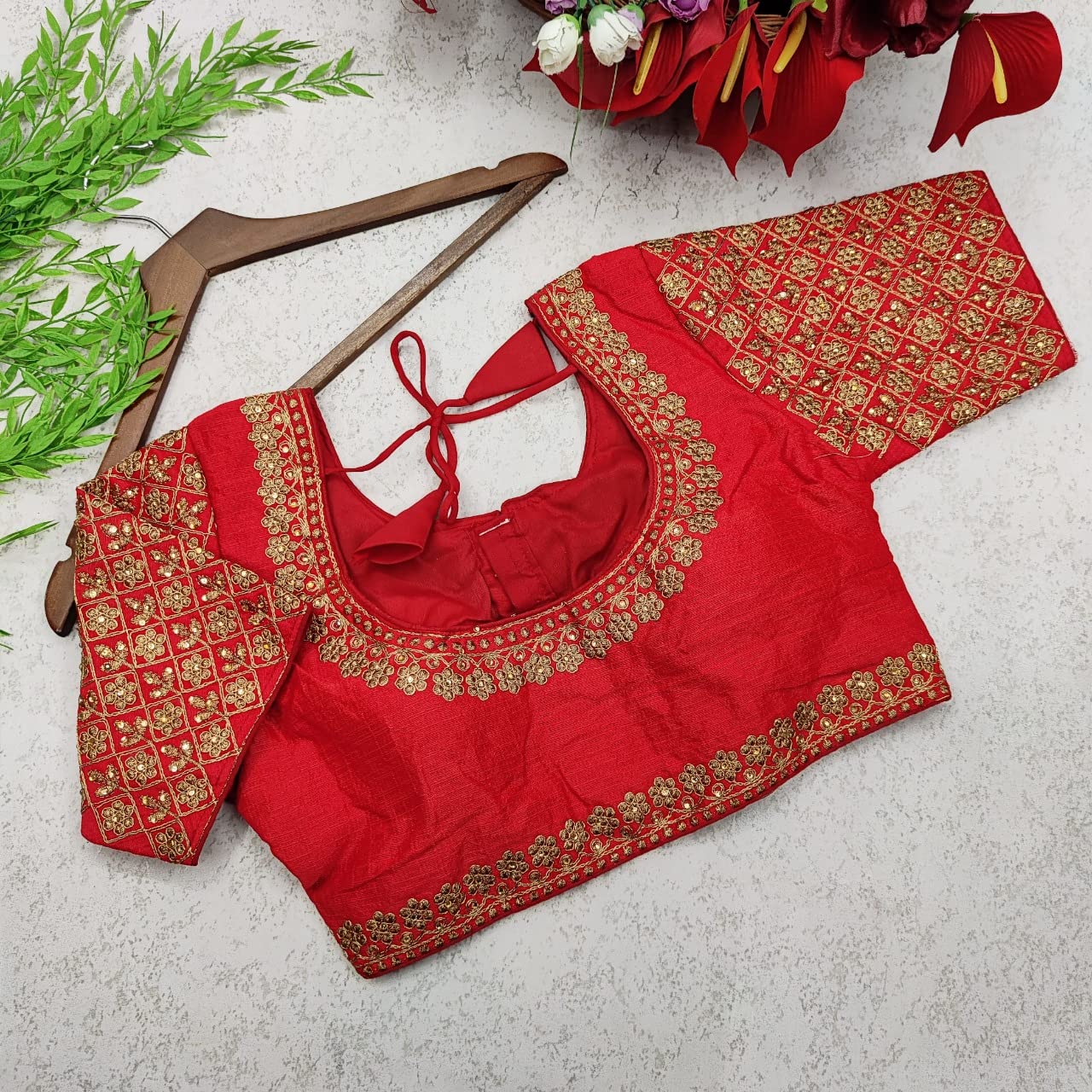 Vihu Fashion WomenS Heavy Embroidery Handwork Half Sleeves Readymade Blouse