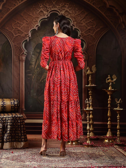 Stylum Womens Bandhej Printed Rayon Tiered Dress