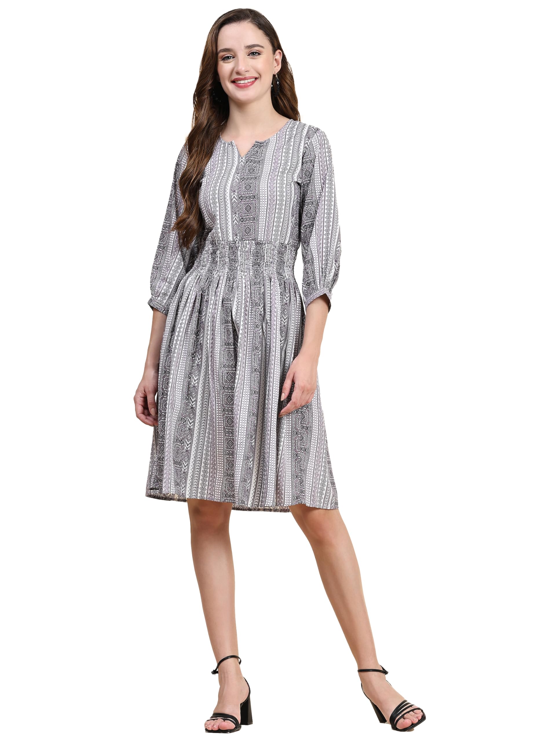 Toochki WomenS Grey Muslin Tribal Fit & Flared Western Dress | Dress For Women | A Line Dress | Winter Dress | Western Dress |