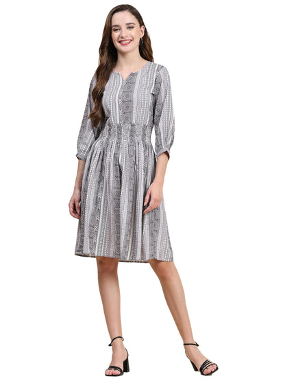Toochki WomenS Grey Muslin Tribal Fit & Flared Western Dress | Dress For Women | A Line Dress | Winter Dress | Western Dress |