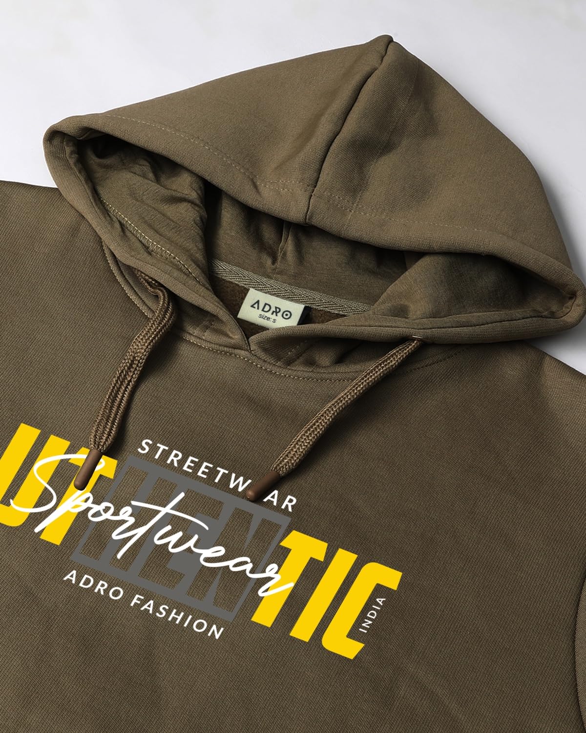 ADRO Men's Cotton Blend Neck Hooded Sweatshirt (H24-SPT-OL_Olive