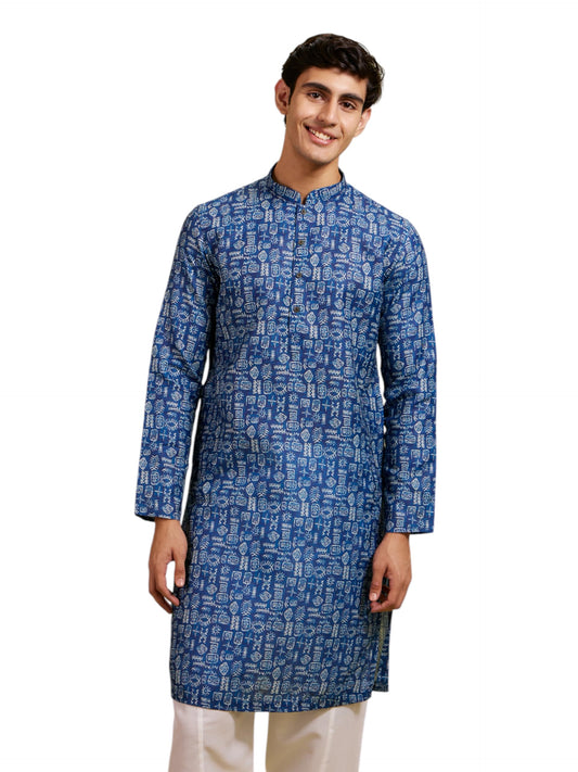 Diwas By Manyavar MenS Cotton Blend Printed Kurta (Blue,S)