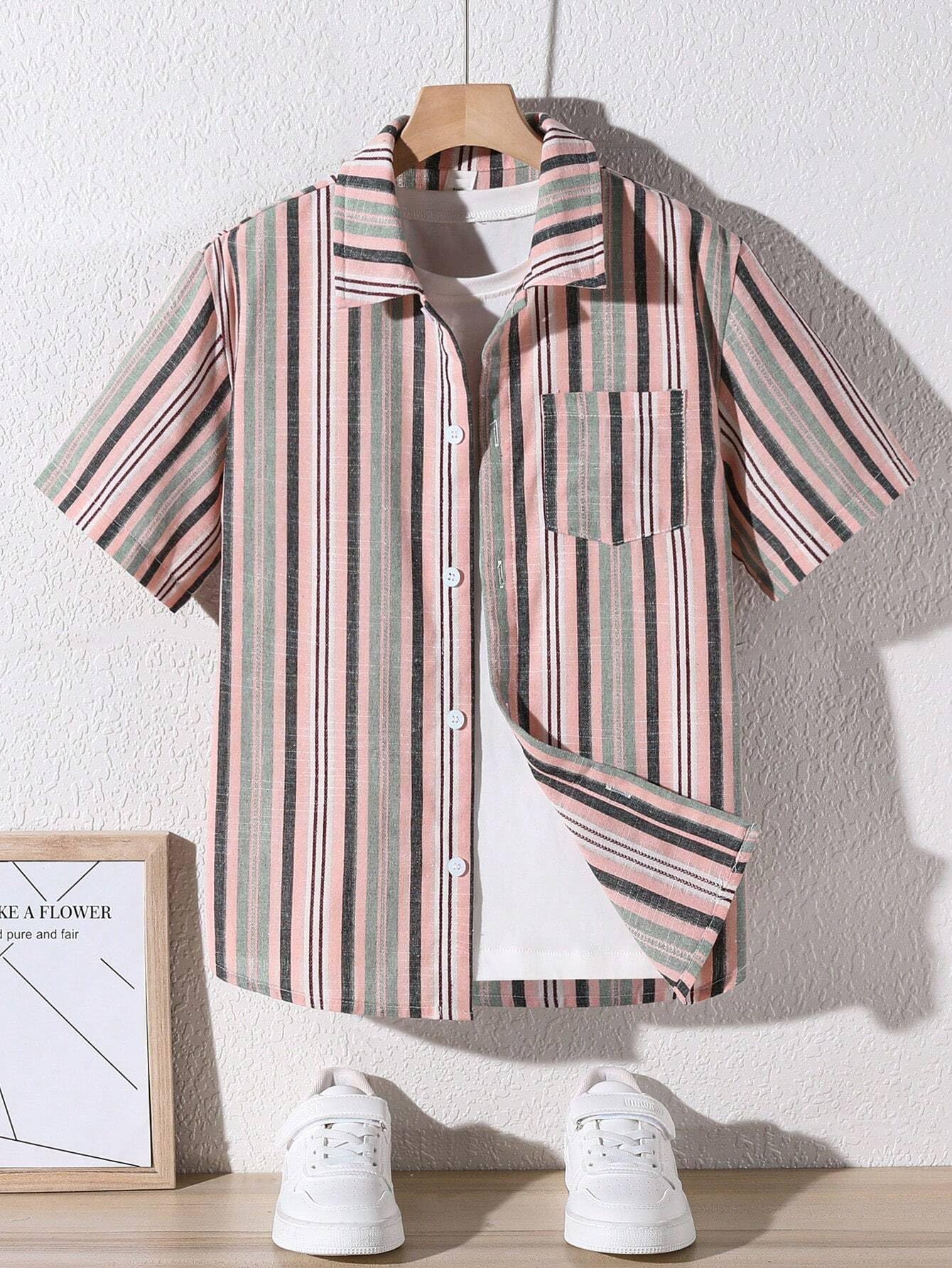 TAGAS Boys Striped Regular Fit Shirt Peach