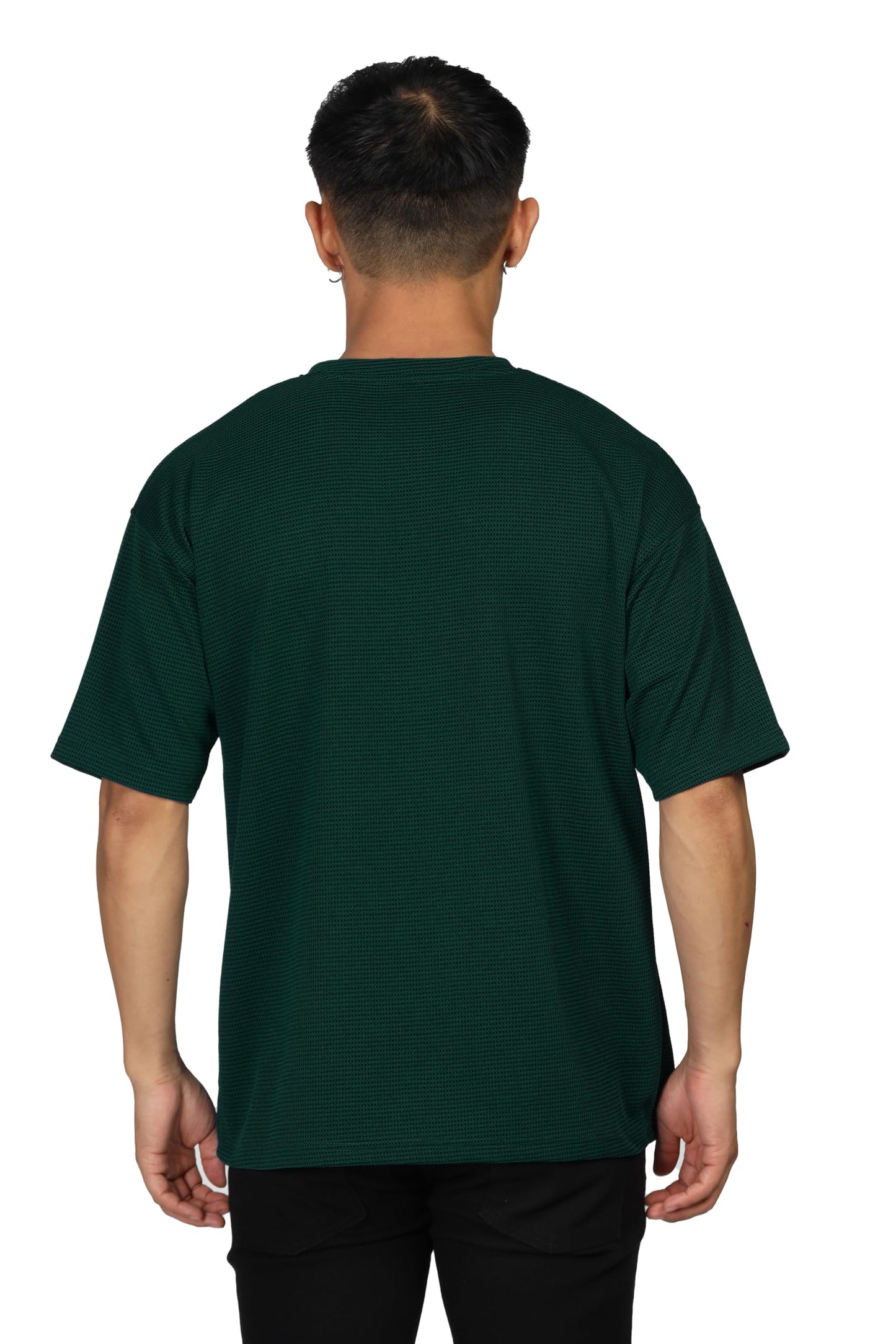 SHODOX Mens Solid Dotted Unique Design Oversized Tshirt for Men - Round Neck Loose Fit Drop Shoulder Mens T-Shirt Bottle Green