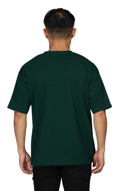 SHODOX Mens Solid Dotted Unique Design Oversized Tshirt for Men - Round Neck Loose Fit Drop Shoulder Mens T-Shirt Bottle Green