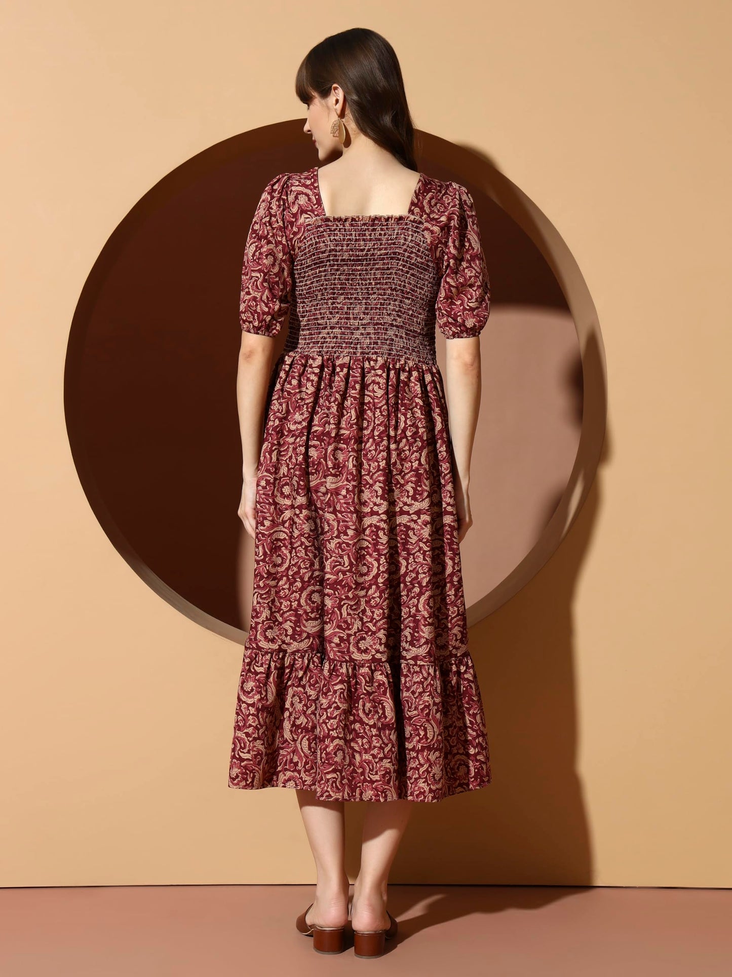 Kzully WomenS Polyester A-Line Mid-Calf Length Dress (1001-05_Maroon