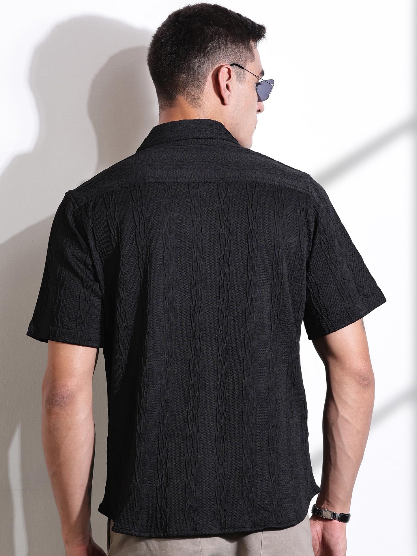 Thomas Scott Mens Solid Oversized Fit Shirt (TS1691_Black